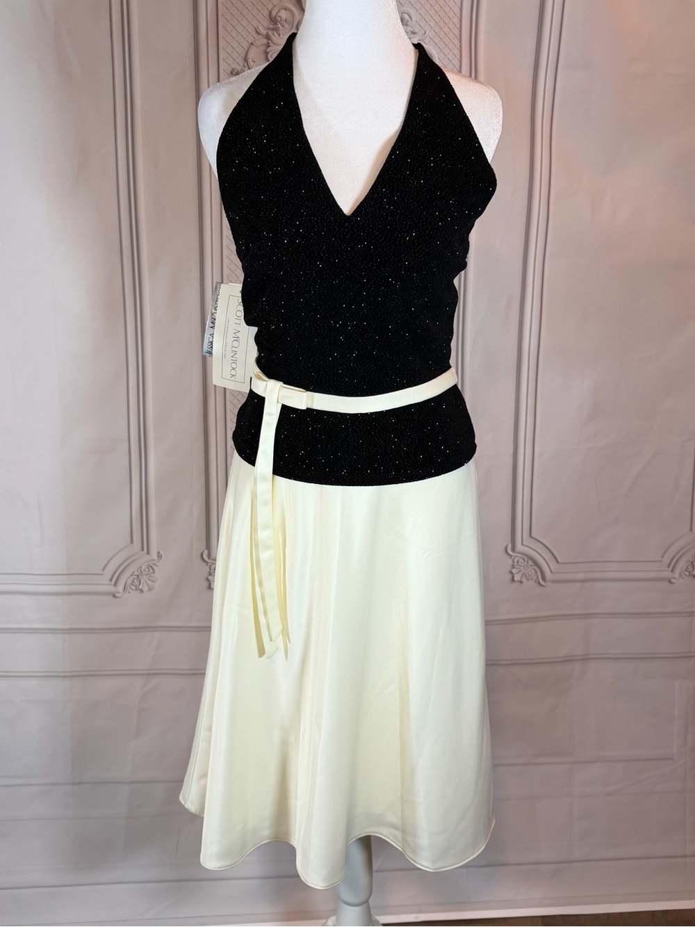 Vintage Scott McClintock Sparkle Halter Dress Size 8 NWT Deadstock Fit Flare 90s